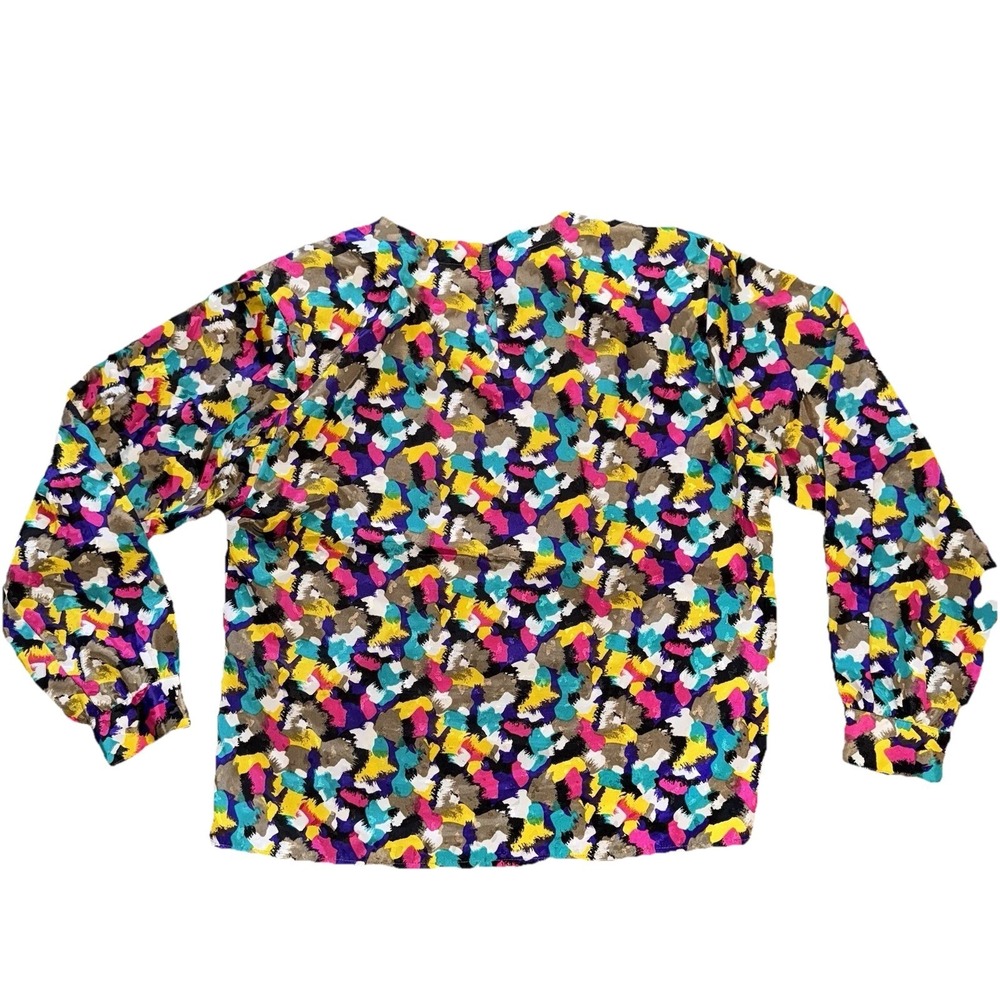 Vintage Notations Woman Sz 14 Top Multicolor Long Sleeves Blouse‎ Boho 80s Party